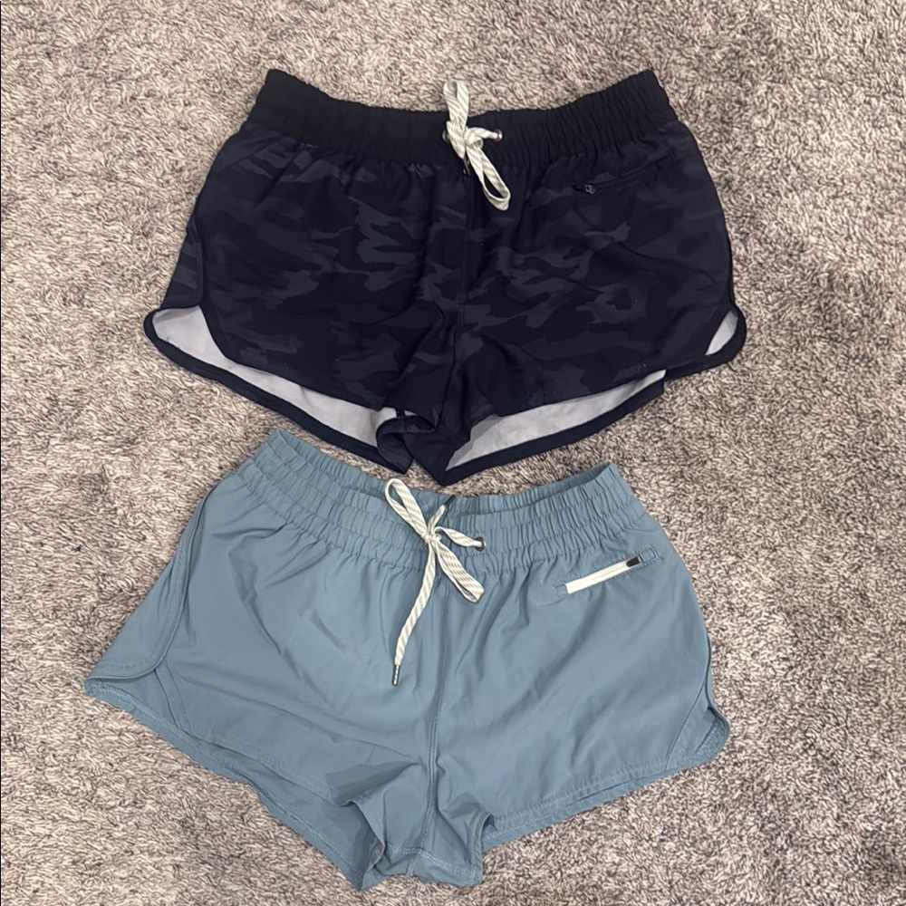 Women's Vuori Clementine Shorts 2 Pair- Black Camo and Blue Size M- EUC